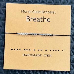 Morse Code Breathe Adjustable Mantra Bracelet in Silver